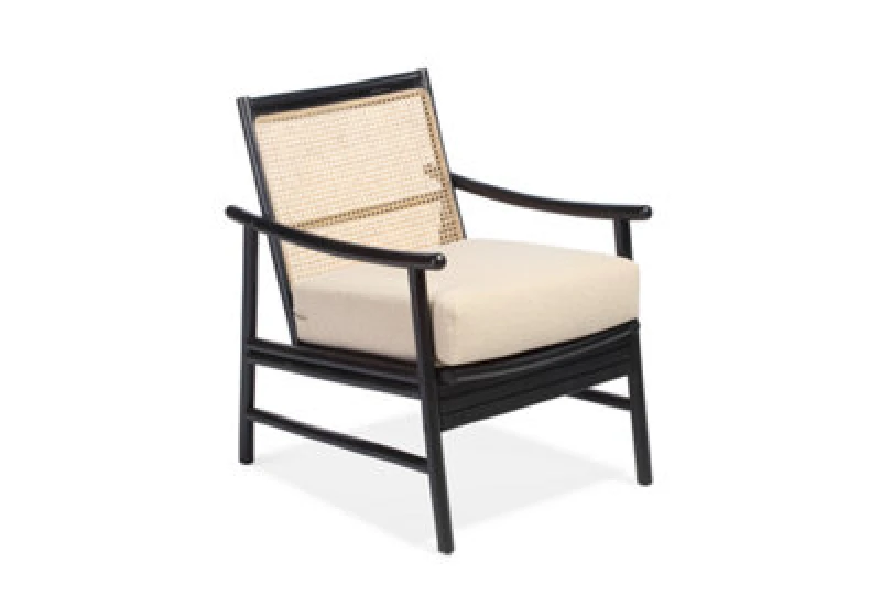 Image of Desser Borneo Rattan Accent Chair Indoor Black With Boucle Cushion