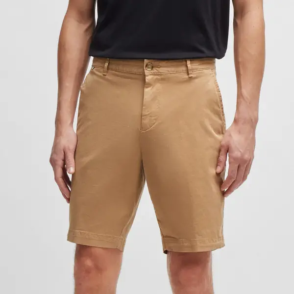 Image of BOSS Black Slice Cotton-Blend Twill Smart Shorts - M Beige Shorts male 50512524-260 M