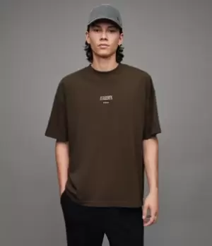 Image of AllSaints Mens Burman Crew T-Shirt, Meadow Brown, Size: M