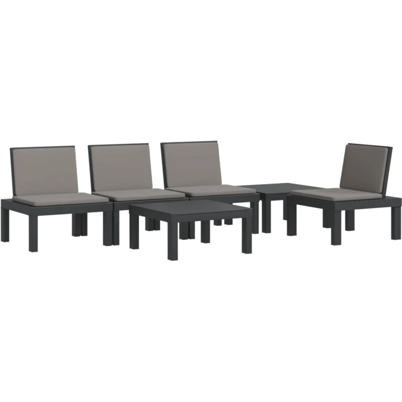 Image of vidaXL 6 Piece Garden Lounge Set w/ Cushions Anthracite PP, Grey 3190450