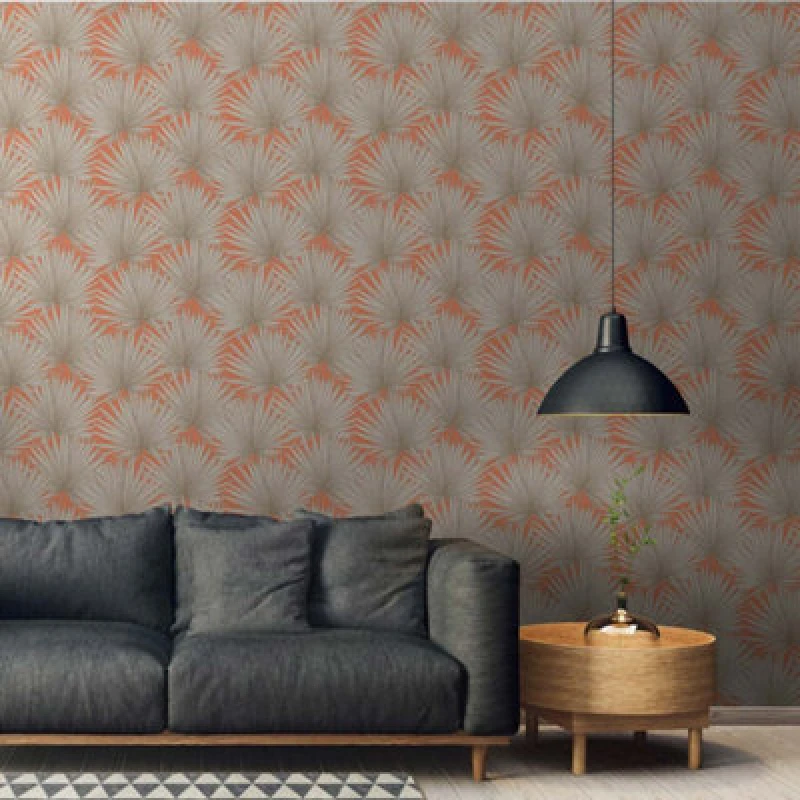 Image of As Creation Bricoflor Non-Woven Wallpaper, Leaf & Palm Wallpaper In Orange - 10,05 X 0,53 M