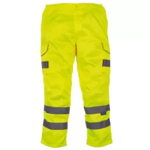Image of Yoko Mens Hi Vis Polycotton Cargo Trousers With Knee Pad Pockets (Pack of 2) (40L) (Yellow)