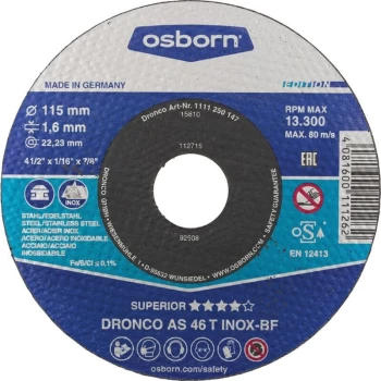 Image of Dronco - 115X1.6X22.23MM AS46 Inox BF Cut-off Disc