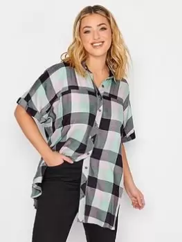 Image of Yours Short Sleeve Check Shirt - Green, Size 20, Women
