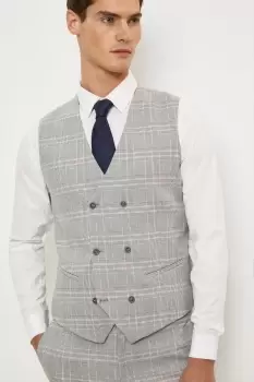 Image of Slim Fit Light Grey Overcheck Waistcoat
