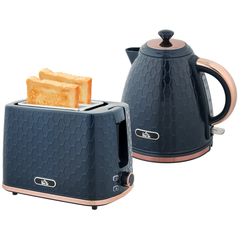 Image of HOMCOM HOMCOM 1.7L 3000W Fast Boil Kettle and 930W 2 Slice Toaster Set in Blue Blue One Size Unisex 5063603017078