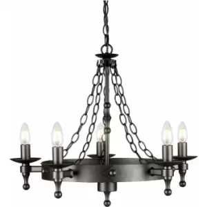 Image of 5 Bulb Chandelier Wrought Iron Style Chain Graphite Finish Black LED E14 60W