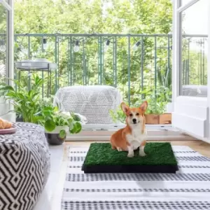 Image of PawHut Dog Potty w/ 2 Layer Grass Mat & Trainer Tray - Green & Black