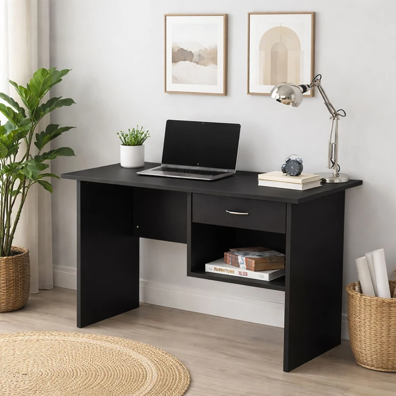 Image of RAYGAR Raygar - Computer Desk with Drawer and Open Storage Space - Black RG0435