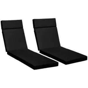 Image of Outsunny Set of 2 Sun Lounger Cushions, Replacement Cushions for Rattan Furniture with Ties, 196 x 55 cm, Black