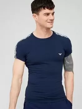 Image of Emporio Armani Bodywear Bodywear Small Chest Logo Lounge T-Shirt - Navy, Dark Blue, Size XL, Men
