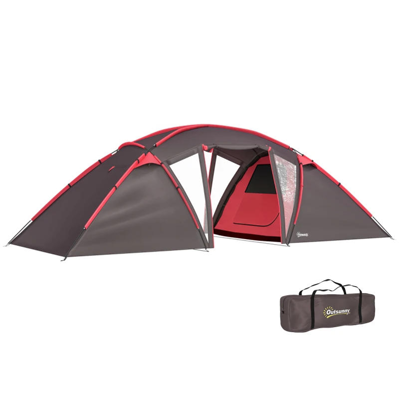 Image of Outsunny Outsunny 4-6 Man Family Camping Tent w/ 2 Bedrooms, a Living Room - Grey