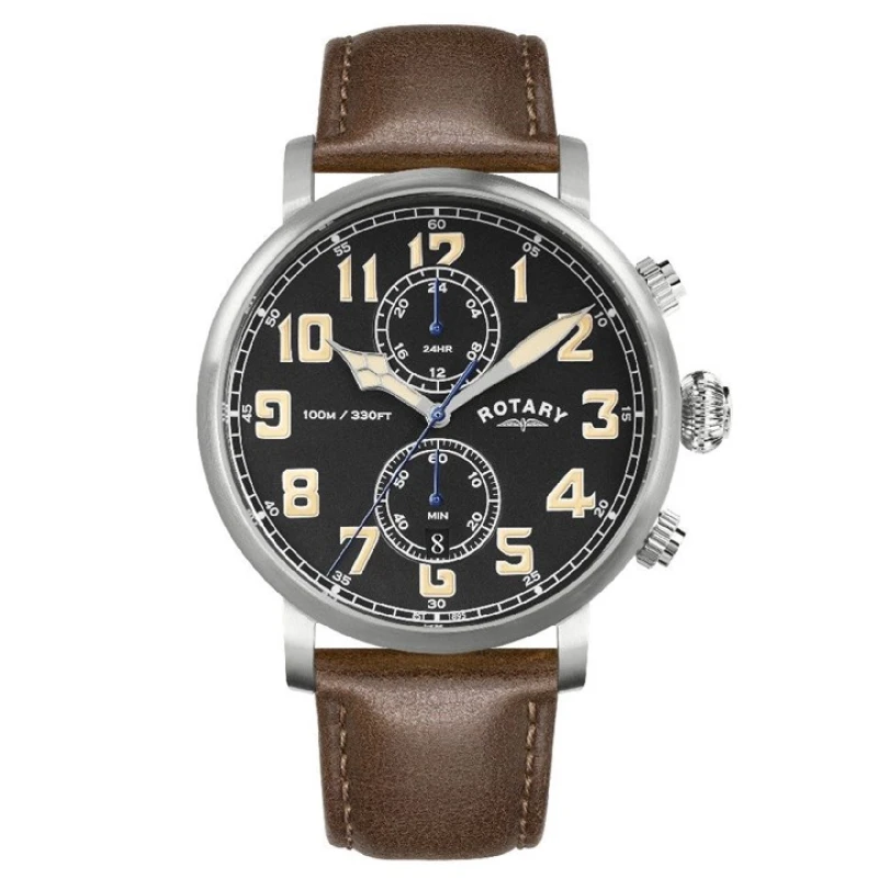Image of Rotary RGS10000/04 Apex100 Pilot Chronograph Brown Leather Strap Watch - W13308