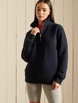 Image of Superdry Loose Fit Vintage Logo Embroidered Half Zip Henley Top - Blue Size M, Women