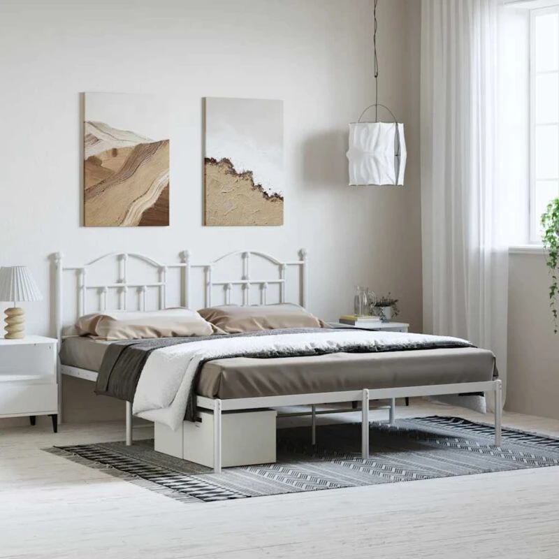 Image of Vidaxl Metal Bed Frame Without Mattress With Headboard White 183X213 Cm, White 353493