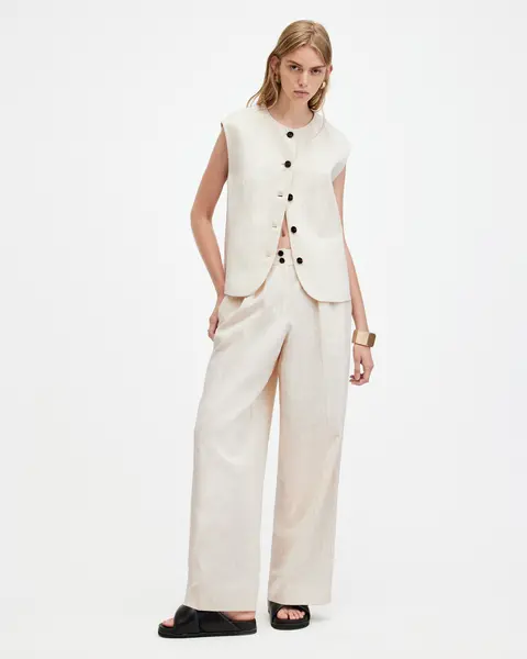 Image of AllSaints Payton Pinstripe Linen Blend Waistcoat