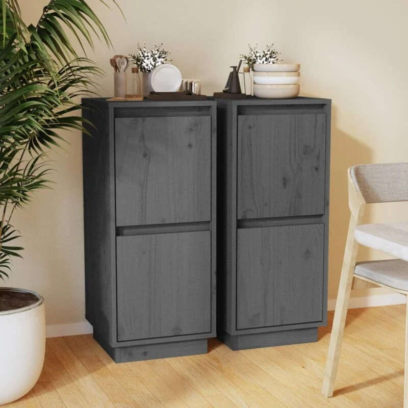 Image of VIDAXL Vidaxl - Sideboards 2 pcs Grey 31.5x34x75cm Solid Wood Pine 8720286842119