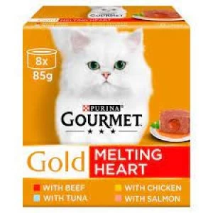 Image of Purina Gourmet Gold Melting Heart Meat and Fish Cat Food 8 x 85g