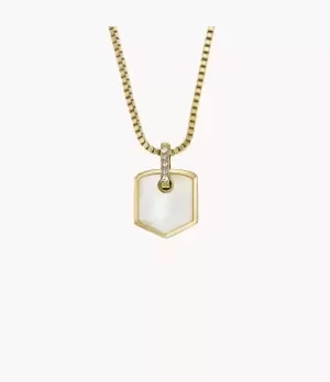 Image of Fossil Women Heritage Crest Mother of Pearl Gold-Tone Stainless Steel Chain Necklace