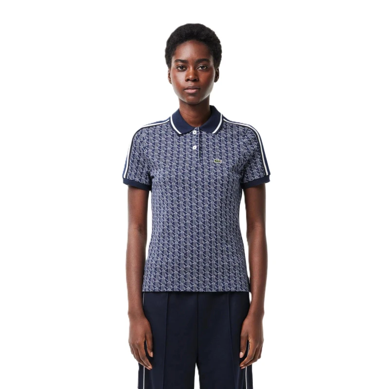 Image of Lacoste Womens Monogram Jacquard Short-Sleeve Polo Shirt Methylene/Flour female 6 (34)