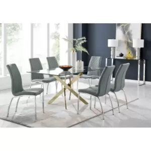 Image of Furniture Box Leonardo 6 Gold Dining Table and 6 Grey Isco Chairs
