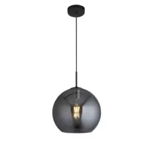 Image of Amsterdam 1 Light Round Ceiling Pendant (30cm Dia.) Smoked Glass, Black