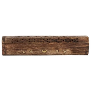 Image of Mango Wood Incense Box with Brass Moon & Star Inlay Pack Of 4