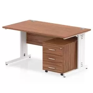 Image of Impulse 1400 x 800mm Straight Office Desk Walnut Top White Cable