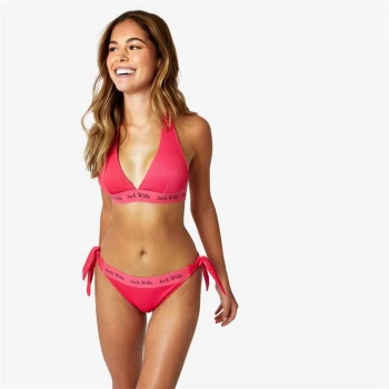 Image of Jack Wills Eco Halter Neck Ribbed Bikini Top - Bright Pink
