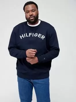 Image of Tommy Hilfiger Big & Tall Hilfiger Arched Crew Neck Sweatshirt - Navy, Size 3XL, Men