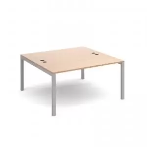 Image of Connex back to back desks 1400mm x 1600mm - silver frame and beech top