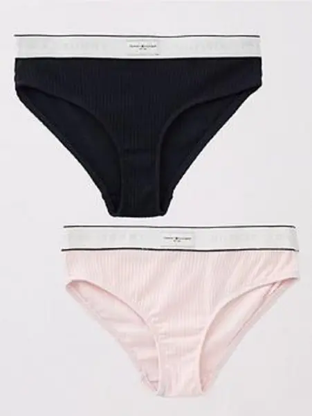 Image of Tommy Hilfiger Girls 2 Pack Bikini Brief - Light Pink/ Desert Sky, Multi, Size Age: 8-10 Years, Women Print VIM3J Female age: 8-10 YEARS