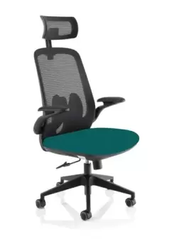 Image of Sigma Executive Bespoke Fabric Seat Maringa Teal Mesh Chair With Folding Arms