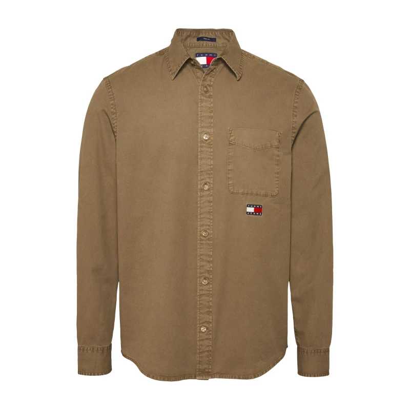 Image of Tommy Jeans TJM REG WASHED TWILL SHIRT - Brown Brown M