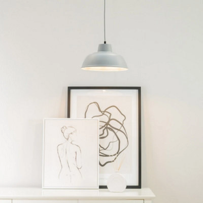 Image of ValueLights Morris Metal Drop Hanging Pendant Ceiling Light Grey