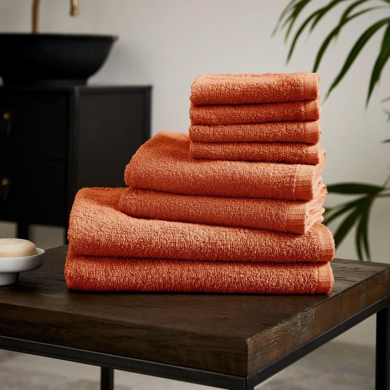 Image of Catherine Lansfield 'Quick Dry Cotton' 8 Piece Towel Set Orange