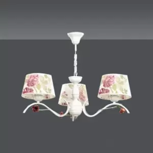 Image of Summer Beige Multi Arm Pendant Ceiling Light with Flower Design Fabric Shades, 3x E27