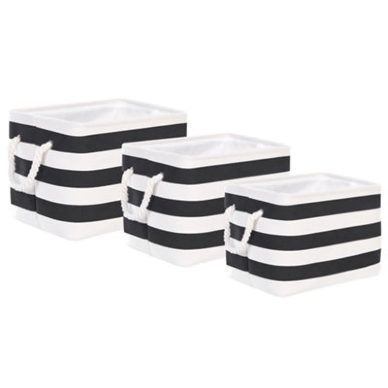 Image of Beliani Set Of 3 Baskets Darqab Cotton Black/ White