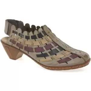 Image of Rieker Sina Leather Woven Heeled Shoes womens Court Shoes in Beige,5,6,6.5,7,8