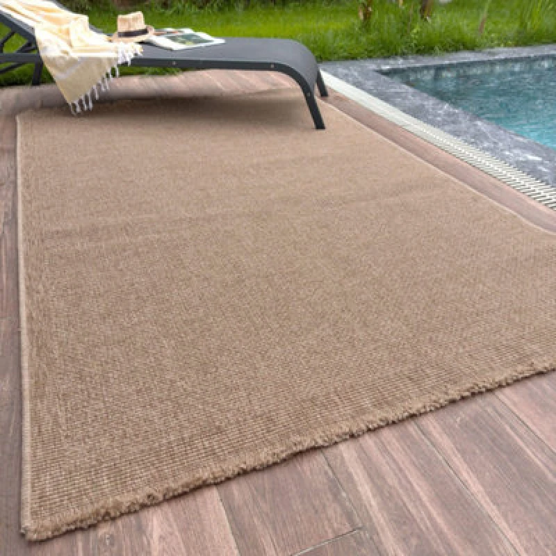 Image of THE RUGS Jute Looking Square Dots Design Outdoor Rugs in Neutral for Garden Patio Nature 5200N in Natural Size: 80cm x 150cm Natural Unisex 80 cm