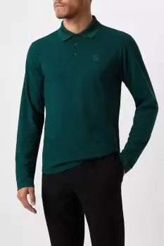 Image of Green Long Sleeve Pique Polo Shirt