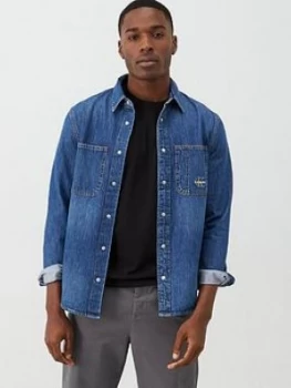 Image of Calvin Klein Jeans Iconic Long Sleeved Denim Shirt - Bright Blue