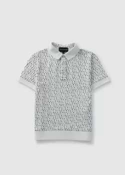 Image of Emporio Armani Kids Polo Short Sleeve Shirt With Allover Logo In White