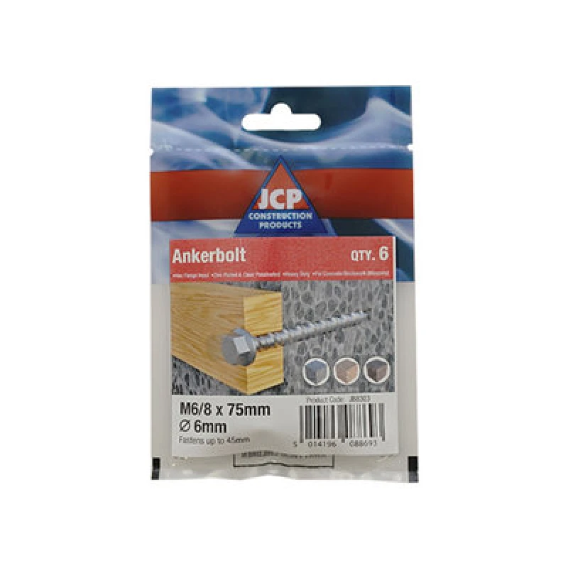 Image of Jcp Fixings Ankerbolts Hexagon Flange Head Bzp - 6/8 X 75mm - Fjjbjab06/08075 -