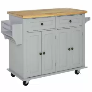 Image of Rolling Kitchen Island Cart with Rubber Wood Top, Spices, and Towel Rack