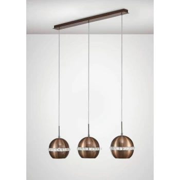 Image of Suspension etrea 3 Bulbs E27 Linear Satin copper / crystal