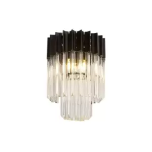 Image of Luminosa Lighting - Luminosa Poland Ceiling Lamp Round 3 Light E14, Matt Black, Clear Sculpted Glass