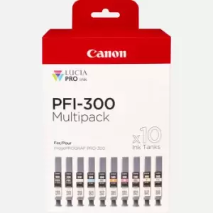 Image of Canon PFI-300 MBK/PBK/CO/GY/R/C/M/Y/PC/PM 10 Ink Cartridge Multipack
