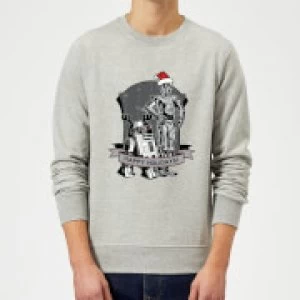 Image of Star Wars Happy Holidays Droids Grey Christmas Sweatshirt - M - Grey