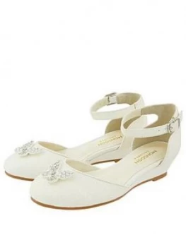 Image of Monsoon Girls Elliana Ivory Butterfly 2 Part Wedge Shoes - Ivory, Size 12 Younger